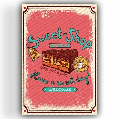 Sweet Shop Ahşap Retro Vintage Poster 