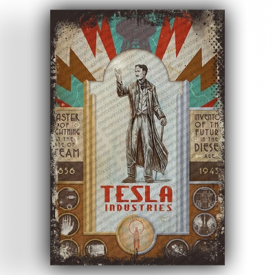 Tesla Industries Ahşap Retro Vintage Poster 