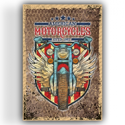 American Motorcycles Ahşap Retro Vintage Poster 