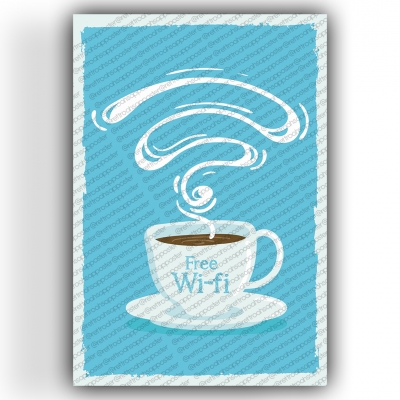 Coffee Free Wi-fi Ahşap Retro Vintage Poster 