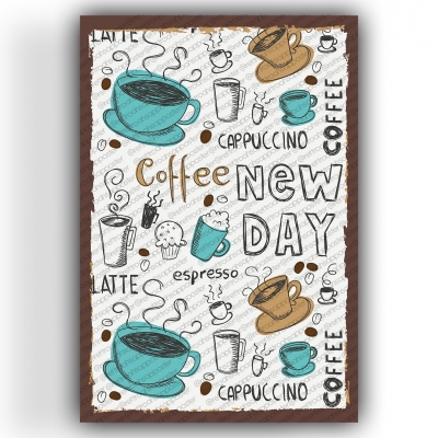 New Day Coffee Ahşap Retro Vintage Poster 