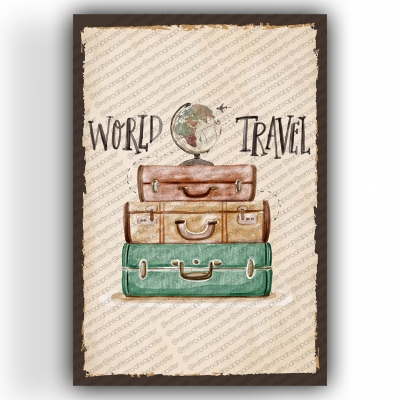 World Travel Ahşap Retro Vintage Poster 