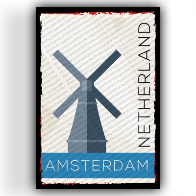 Amsterdam Netherland Ahşap Retro Vintage Poster 