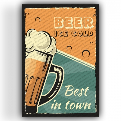 Beer Ice Cold Ahşap Retro Vintage Poster 
