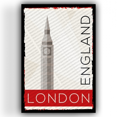 London England Ahşap Retro Vintage Poster 