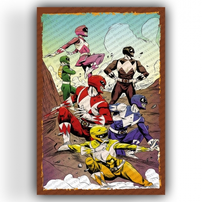 Power Rangers Ahşap Retro Vintage Poster 