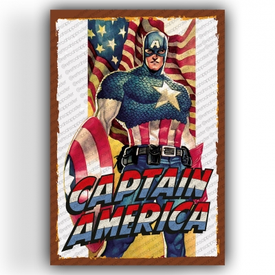 Captain America Ahşap Retro Vintage Poster 