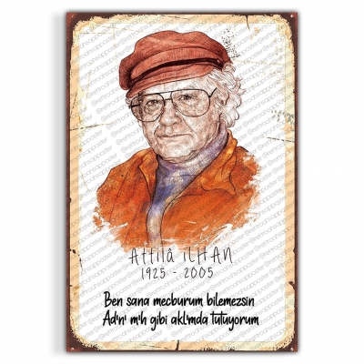 Atilla İlhan Ahşap Retro Vintage Poster 