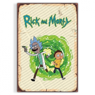 Rick And Morty Ahşap Retro Vintage Poster 