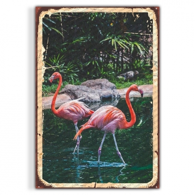 Flamingo Ahşap Retro Vintage Poster 