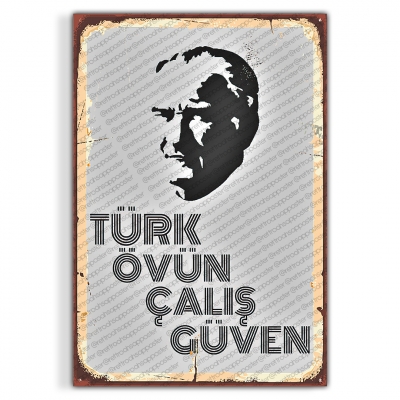 Mustafa Kemal Atatürk Ahşap Retro Vintage Poster 