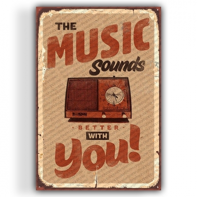 The Music Sounds Ahşap Retro Vintage Poster 