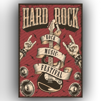 Hard Rock Ahşap Retro Poster
