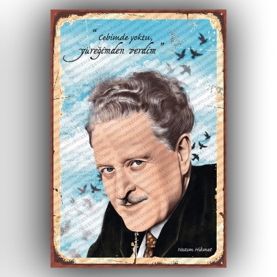 Nazım Hikmet Ahşap Retro Poster