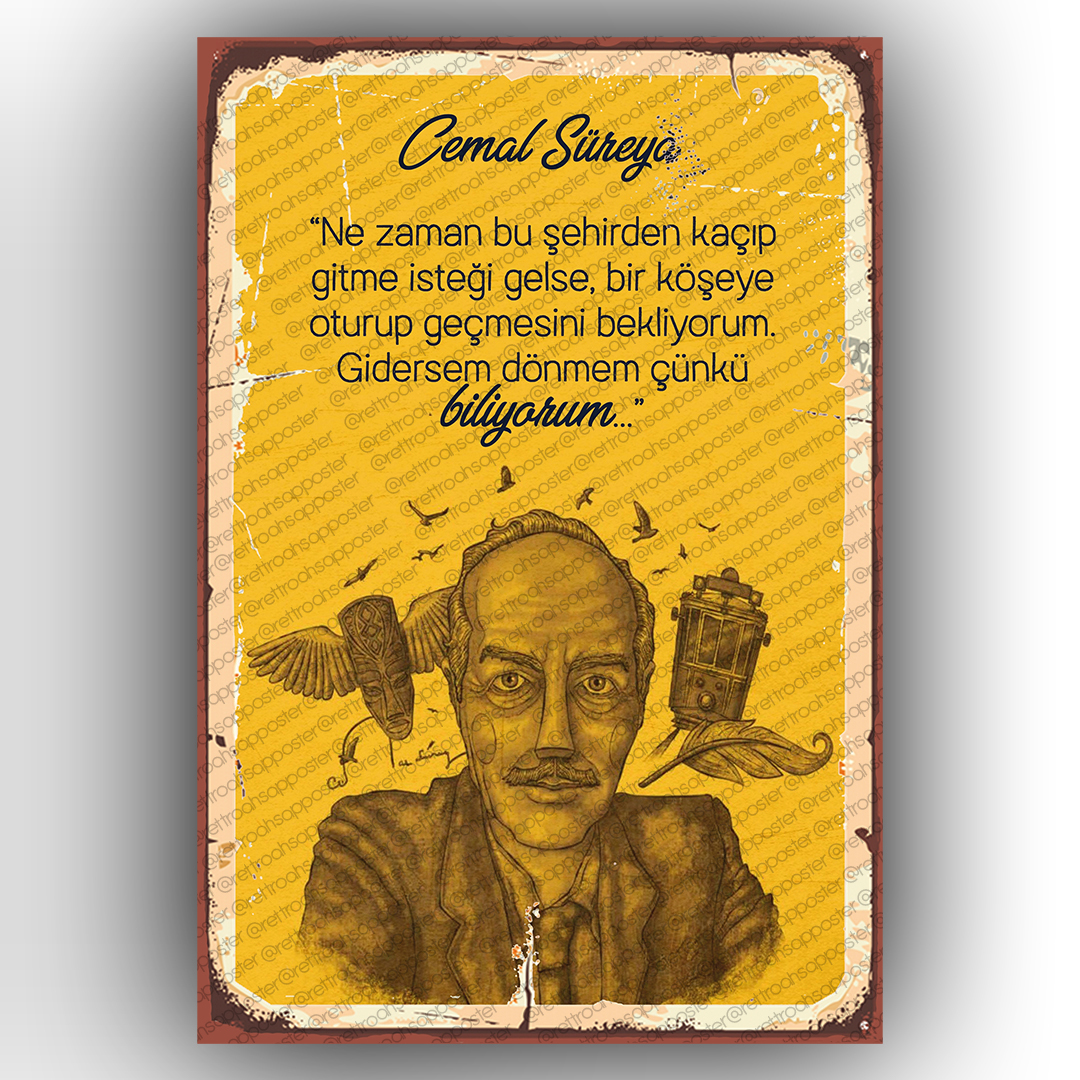 Cemal Süreyya Ahşap Retro Poster