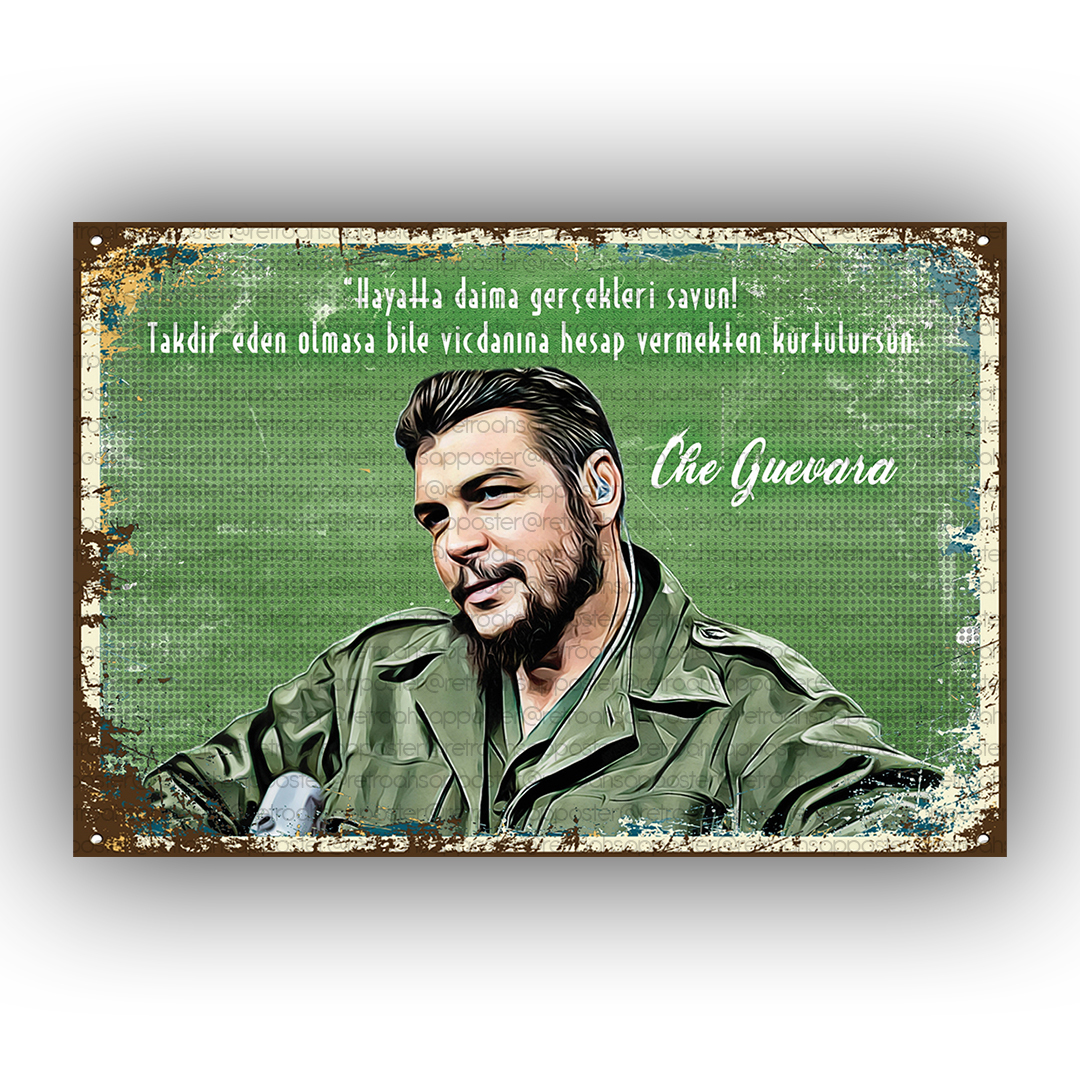 Che Guevara Ahşap Retro Poster