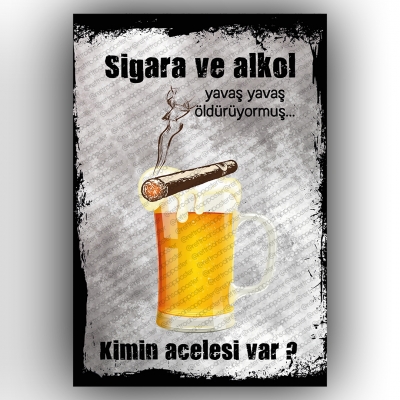 Sigara ve alkol... Retro Ahşap Poster