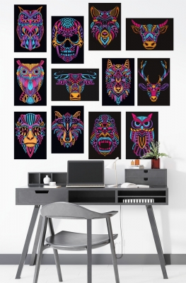 12 Parça Mdf Tablo Seti 20*30 cm Neon Hayvanlar