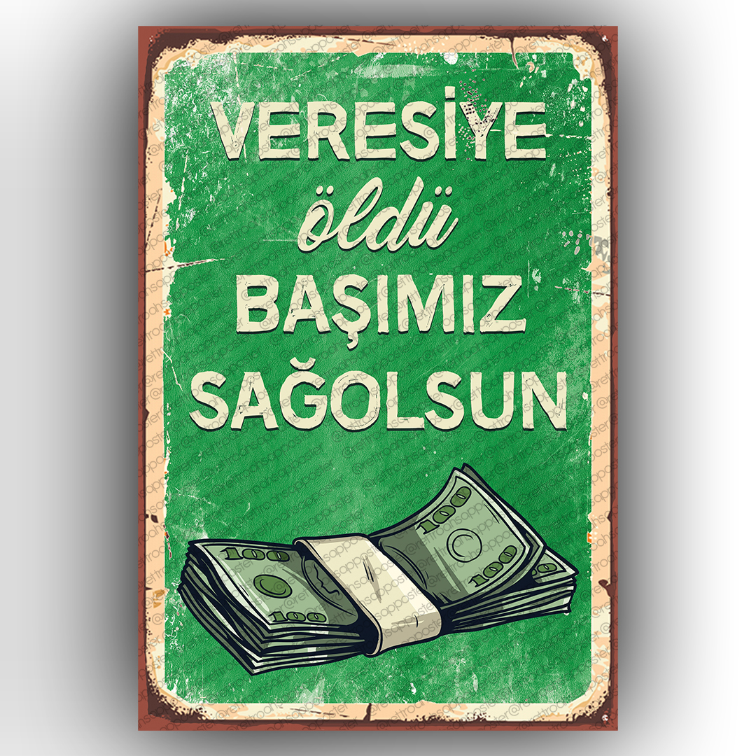 Veresiye Öldü Ahşap Retro Poster Retro Ahşap Poster