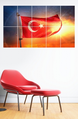 Türk Bayrağı  10  Parçalı Ahşap Mdf Tablo Seti