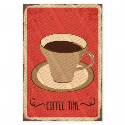 Coffee Time 2023 Ahşap Retro Poster