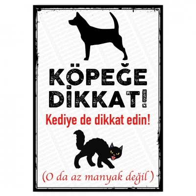 Köpeğe Dikkat  - ahşap retro poster