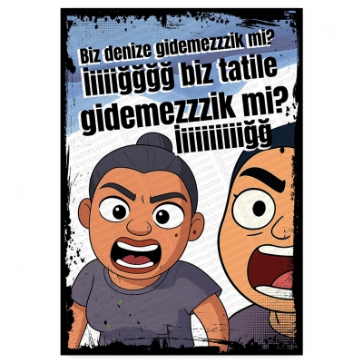 Biz denize gidemezzzik mi?- ahşap retro poster
