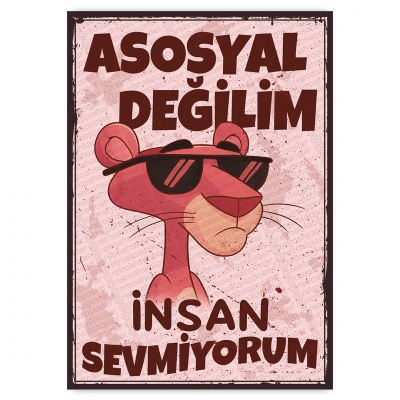 Asosyal değilim insan sevmiyorum - ahşap retro poster