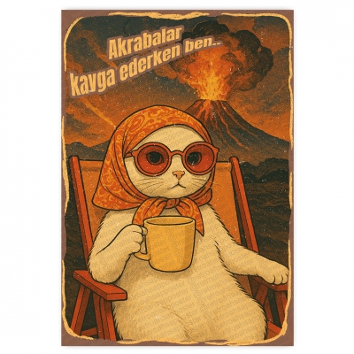 Akrabalar kavga ederken ben... - ahşap retro poster