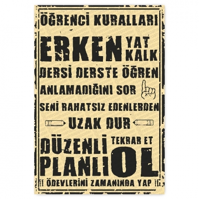 Öğrenci Kuralları  - ahşap retro poster