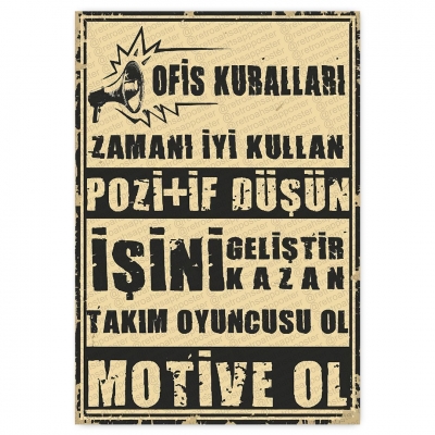 Ofis Kuralları  - ahşap retro poster