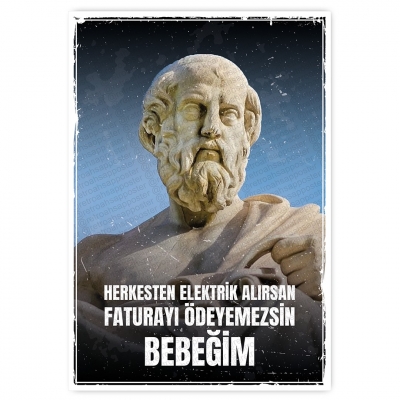 HERKESTEN ELEKTRİK ALIRSAN FATURAYI ÖDEYEMEZSİN  BEBEĞİM  - ahşap retro poster