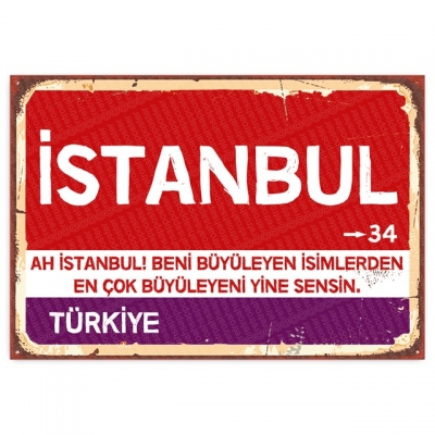 İstanbul Retro Şehir Tabelası- ahşap retro poster