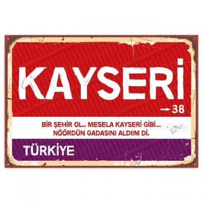 Kayseri Retro Şehir Tabelası- ahşap retro poster