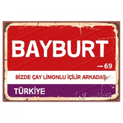 Bayburt Retro Şehir Tabelası- ahşap retro poster