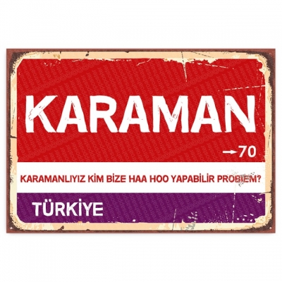 Karaman Retro Şehir Tabelası- ahşap retro poster