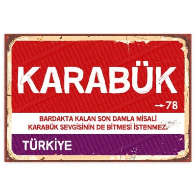 Karabük Retro Şehir Tabelası- ahşap retro poster