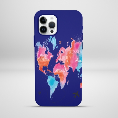 Dünya Haritası Mavi Pembe Lansman Telefon Kılıfı