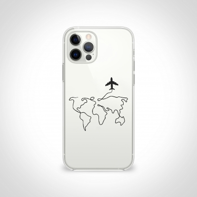 Dünya Haritası Çizgisel Şeffaf Telefon Kılıfı